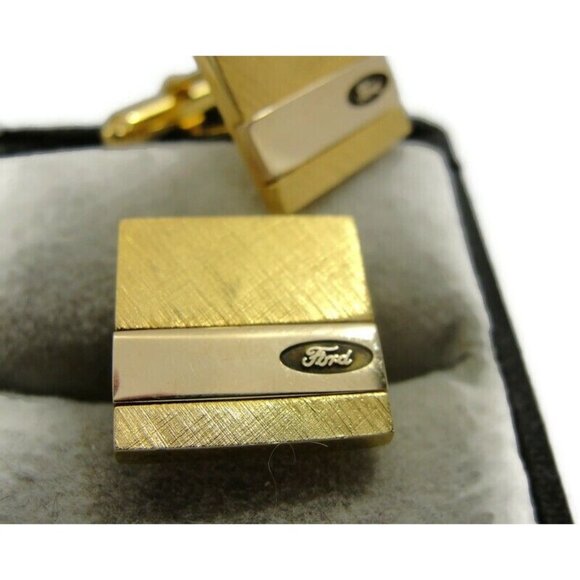 Josten's Cufflinks Gold Tone 10K Gold Ford Insert Wedding Tux Vintage - Picture 8 of 14
